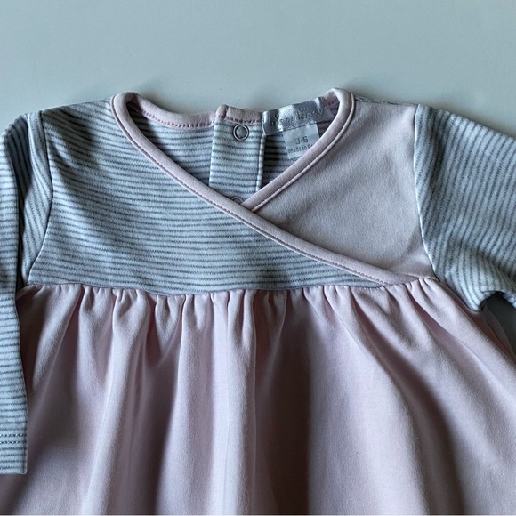 Kissy Kissy Dress 2 3 Months Pink Gray Stripes Cotton Cross Over Front EUC Girls - Picture 2 of 11